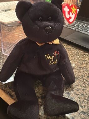 Ty Beanie Baby “The End” Bear with Gold Bow and Embroidered Chest